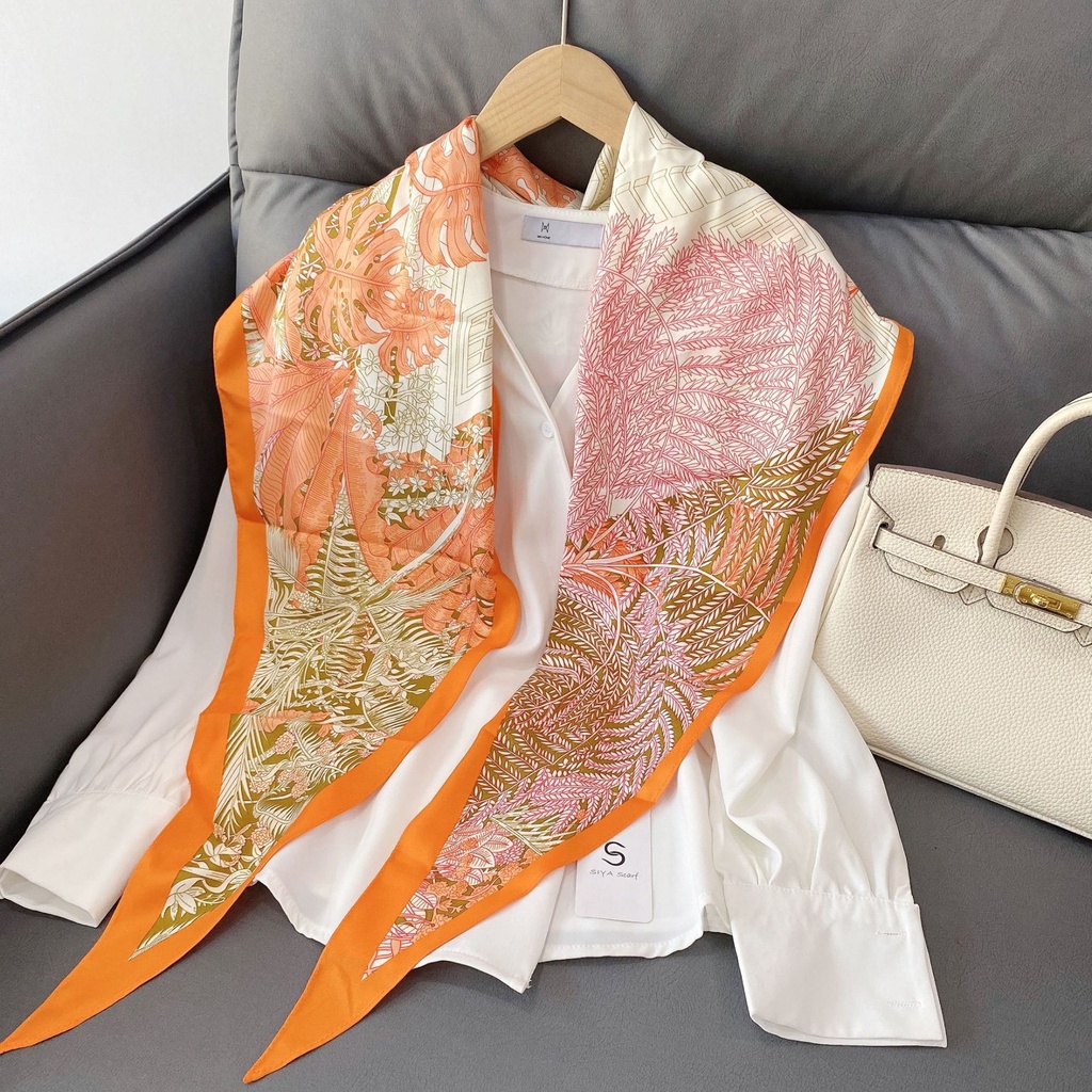 Hàng Mới Về Khăn Choàng Cổ Dài Ruy Băng Mỏng Họa Tiết Kim Cương Hình Học Hoa Cỏ Phong Cách Hàn Quốc Dành Cho Nữ