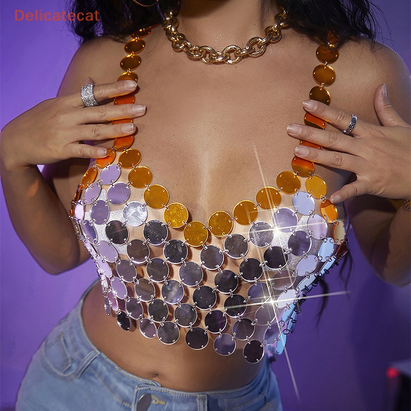 [Tinh Tếcatv] Áo Lót Đính Kim Sa Lấp Lánh Cổ Chữ V Khoét Sâu Phong Cách Gợi Cảm Đi Hộp Đêm Club