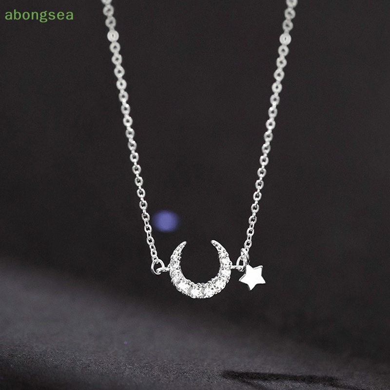 Abongsea Vòng cổ Mặt Trăng Và Ngôi Sao Đính Đá Zircon Sáng Tạo Thời Trang Cho Nữ