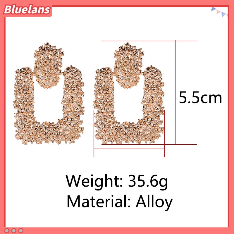 Khuyên Tai Kim Loại Hình Vuông Dập Nổi Họa Tiết Hoa Thời Trang