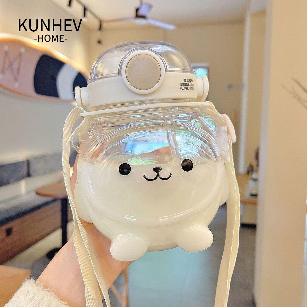 KUNHEV Bình Nước Thể Thao Bằng Nhựa Dung Tích Lớn In Hình Gấu Trúc Có Dây Đeo