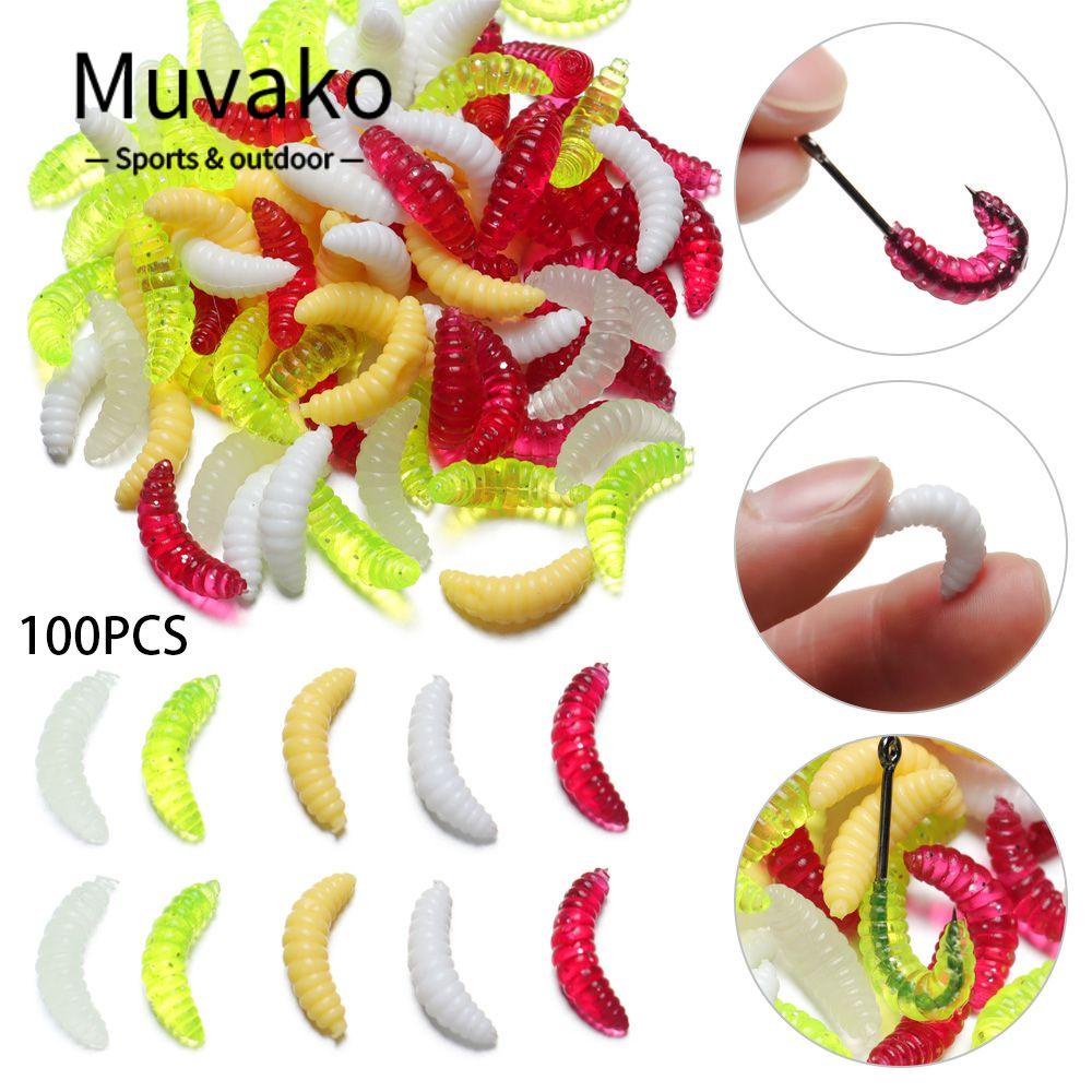 MUVAKO Set 100 Mồi Giun Đầu Mềm Giả Câu Cá