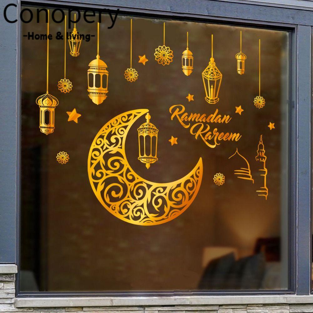 CONOPERY Miếng Dán Cửa Sổ Eid Mubarak DIY Sáng Tạo Trang Trí Lễ Hội