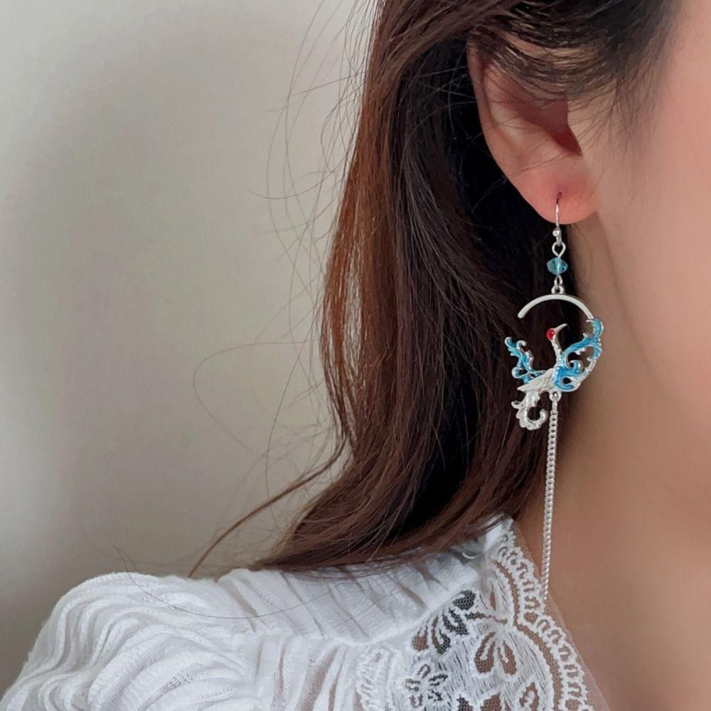 Khuyên Tai Tua Rua Dài Tráng Men Bằng Hợp Kim Cho Nữ