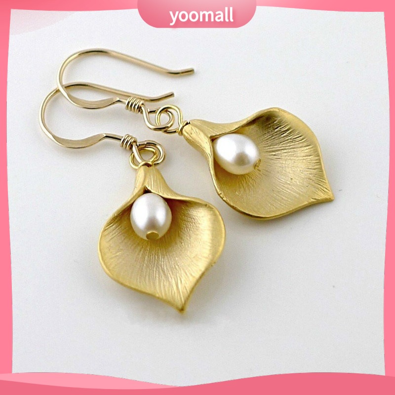 [YM] Khuyên Tai Thời Trang Hình Hoa lily Đính Ngọc Trai Nhân Tạo Phong Cách Âu Mỹ