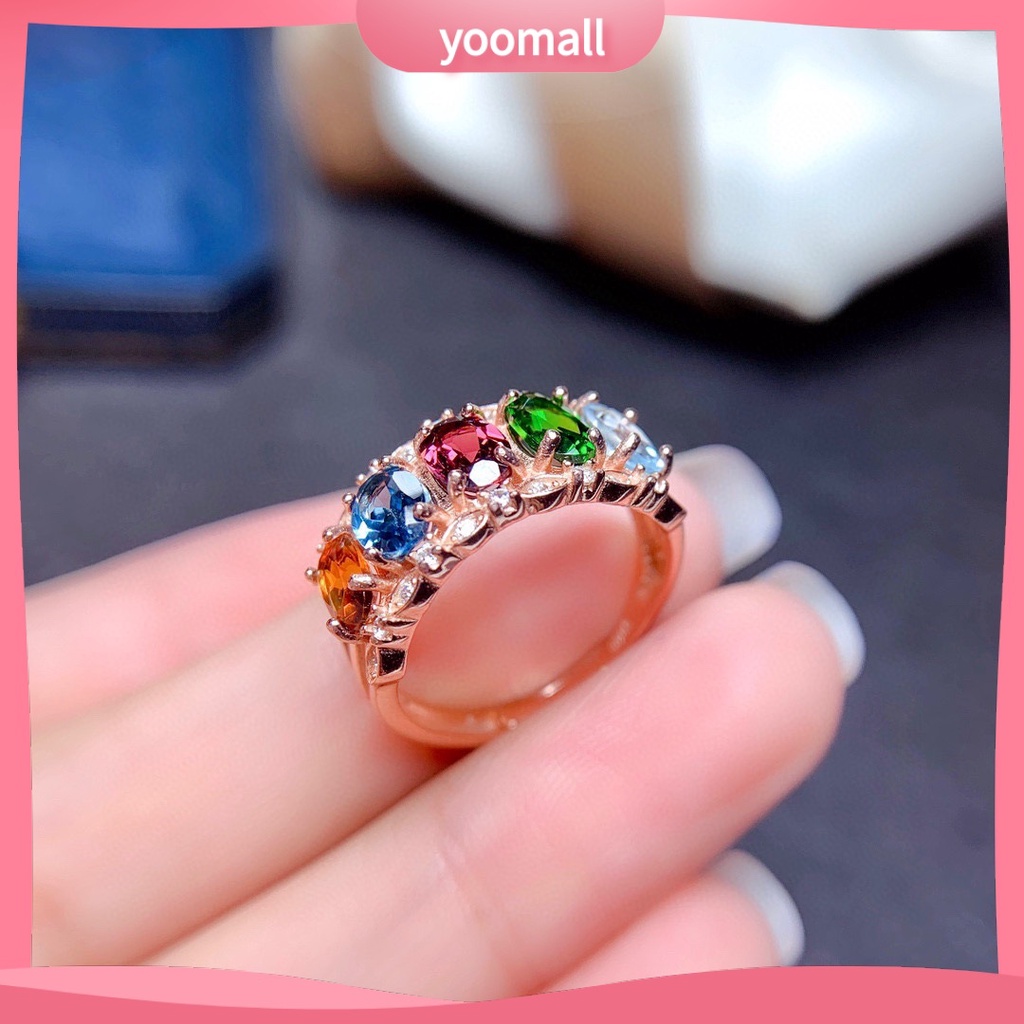 [YM] Nhẫn Dạng Hở Đính Pha Lê Tự Nhiên Nhiều Màu Sắc Cho Nữ