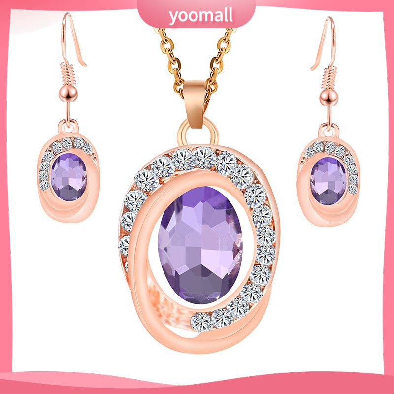 Bộ Vòng cổ + Bông Tai Đính Kim Cương Hình oval Kiểu Dáng Không Đối Xứng