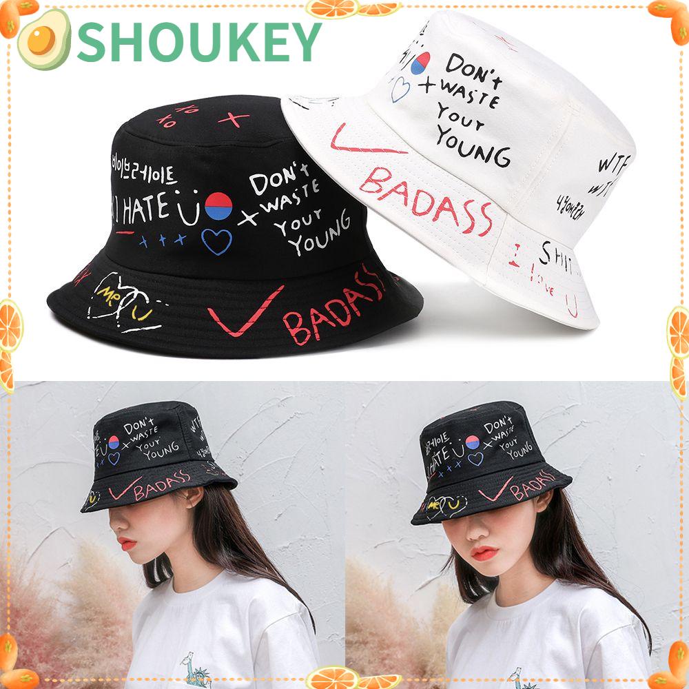 SHOUKEY Mũ Bucket In Chữ Graffiti Phong Cách Hiphop