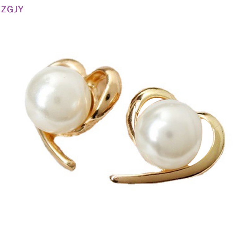 Khuyên Tai Hình Trái Tim Đính Ngọc Trai Nhân Tạo Màu Vàng Thời Trang Cho Nữ Mới