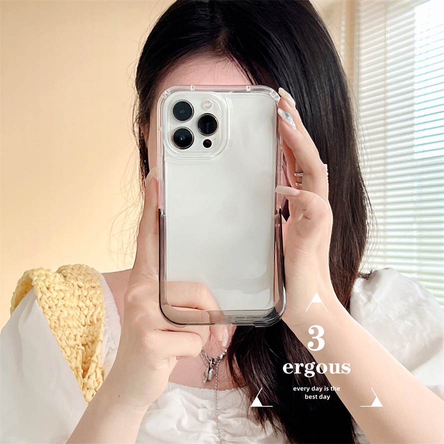 Ốp Điện Thoại Mềm Trong Suốt Màu Trơn Có Giá Đỡ Ẩn Cho iPhone 11 12 13 14 Pro Max