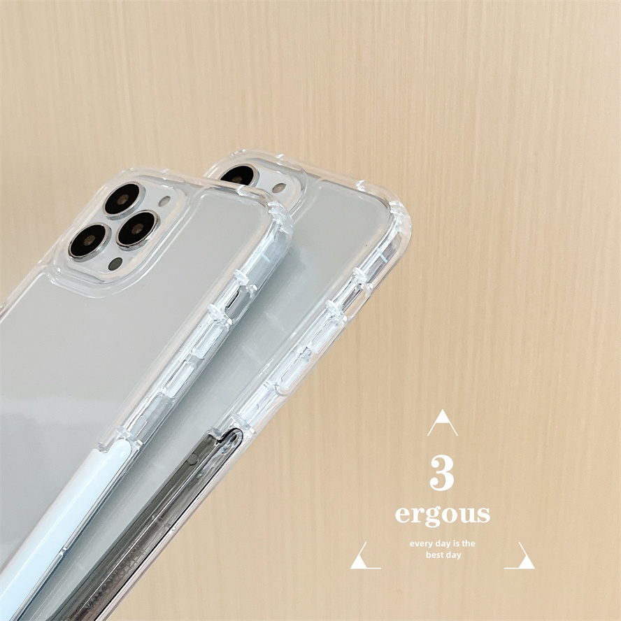 Ốp Điện Thoại Mềm Trong Suốt Màu Trơn Có Giá Đỡ Ẩn Cho iPhone 11 12 13 14 Pro Max