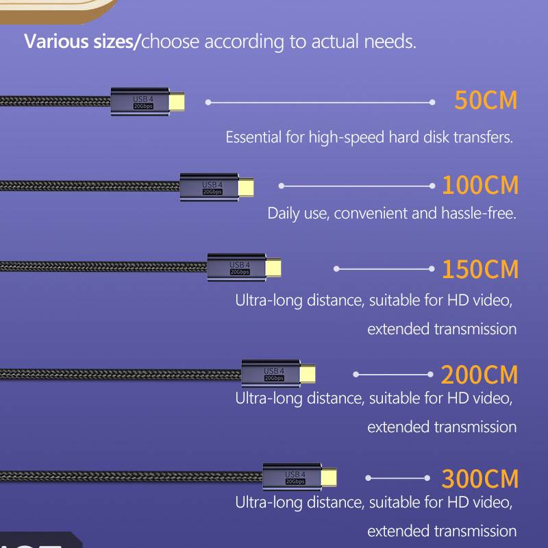 Cáp Sạc Nhanh 20Gbps 8K 60Hz PD 100W USB 4.0 Type-C Male Sang Male
