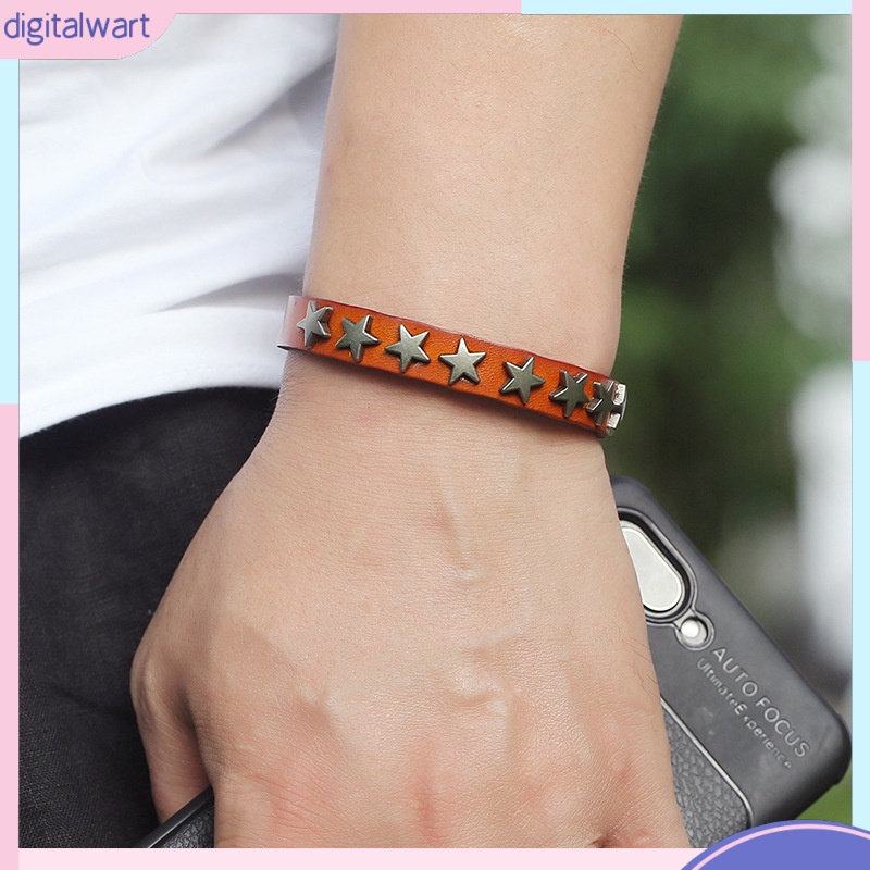 Vòng Tay Da Bò Đính Ngôi Sao Năm Cánh Phong Cách hip hop