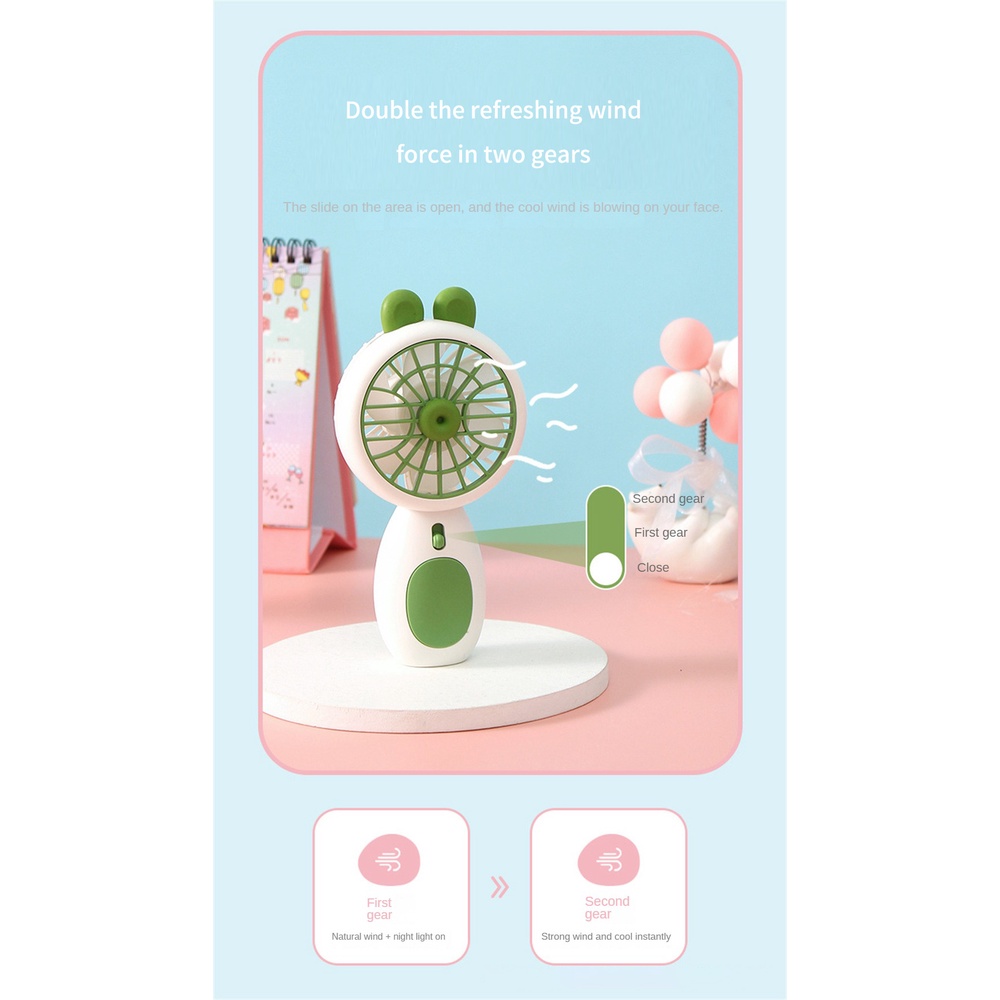 Dễ Thương Quạt Điện USB Mini Cầm Tay Hình Thỏ Màu Kẹo Có Đèn