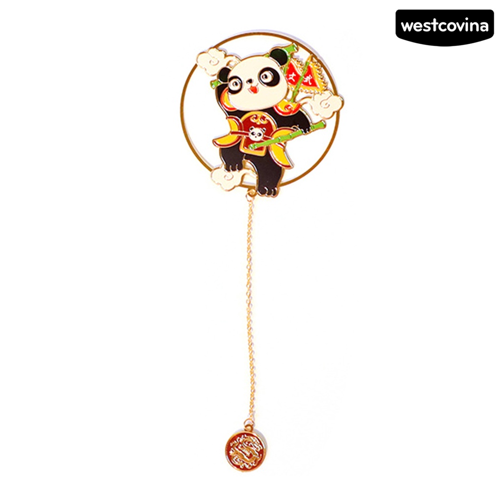 [WSTN]✎Thẻ Đánh Dấu Trang Sách Hình Gấu Trúc Hoạt Hình Mạ Điện Phối Tua Rua Phong Cách Trung Hoa Cổ Điển