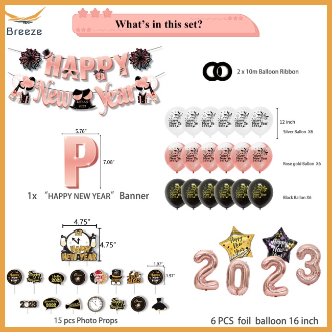 Bộ Bong Bóng Trang Trí Năm Mới 2023 Nhiều Màu Sắc