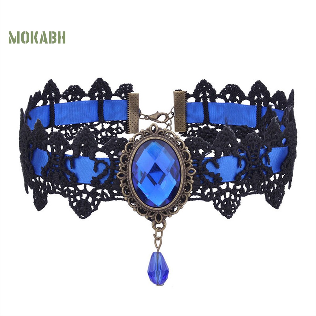 [Mok Abh] Vòng Cổ Choker Dây Bện Đính Đá Giả Phong Cách Gothic Punk
