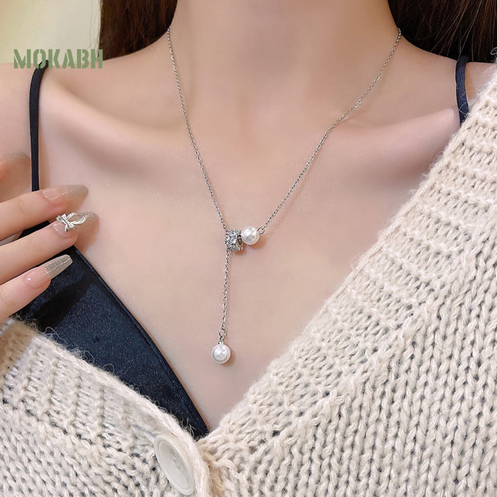 [Mok Abh] Vòng cổ Chuỗi Hạt Ngọc Trai Giả Sang Trọng Chống Phai Màu Trang Sức Sang Trọng Cho Nữ