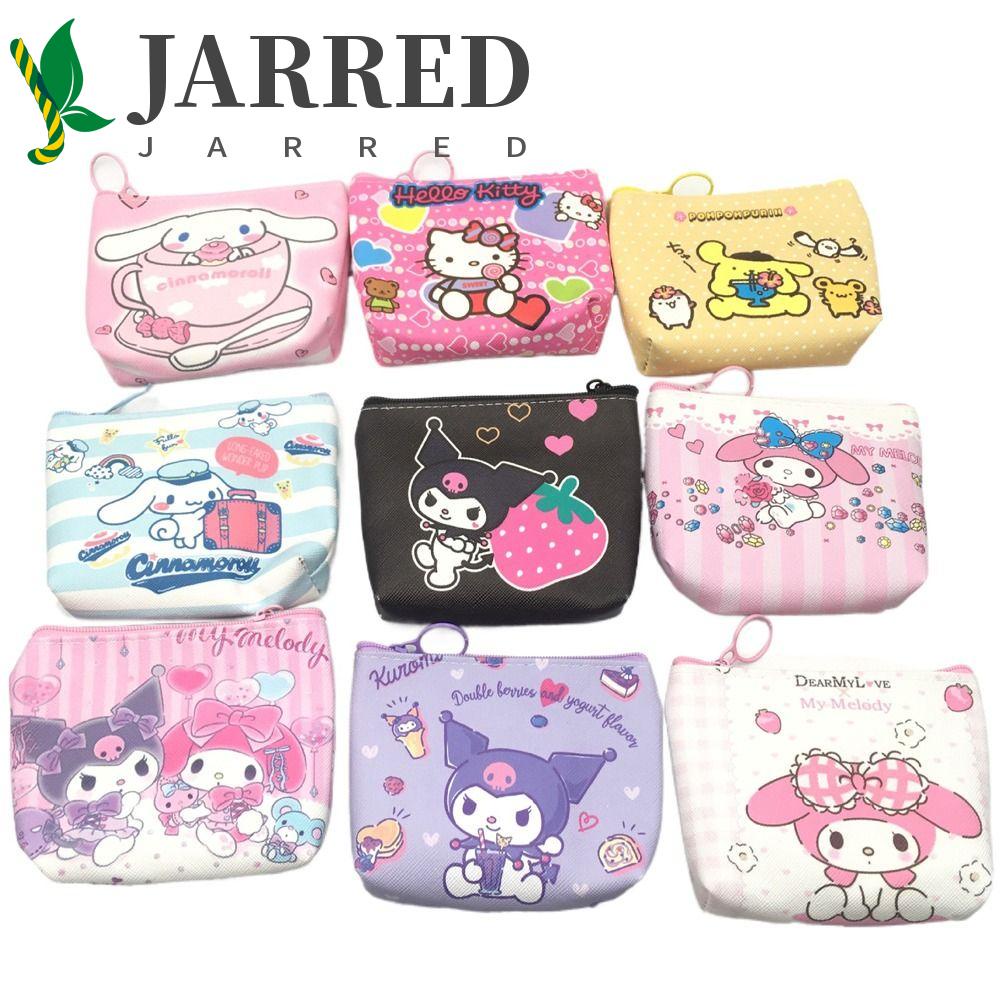 JARRED Ví Đựng Tiền Xu Kuromi Bằng Da PU Mini In Họa Tiết Sọc / Mèo Kitty / Cinnamoroll Đáng Yêu Thời Trang Hàn Quốc Giá Đỡ