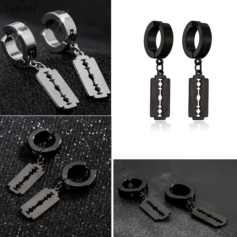 1 Đôi Bông Tai Hình Dao Cạo Rỗng Bằng Thép Không Gỉ Phong Cách Hip Hop Punk 439br