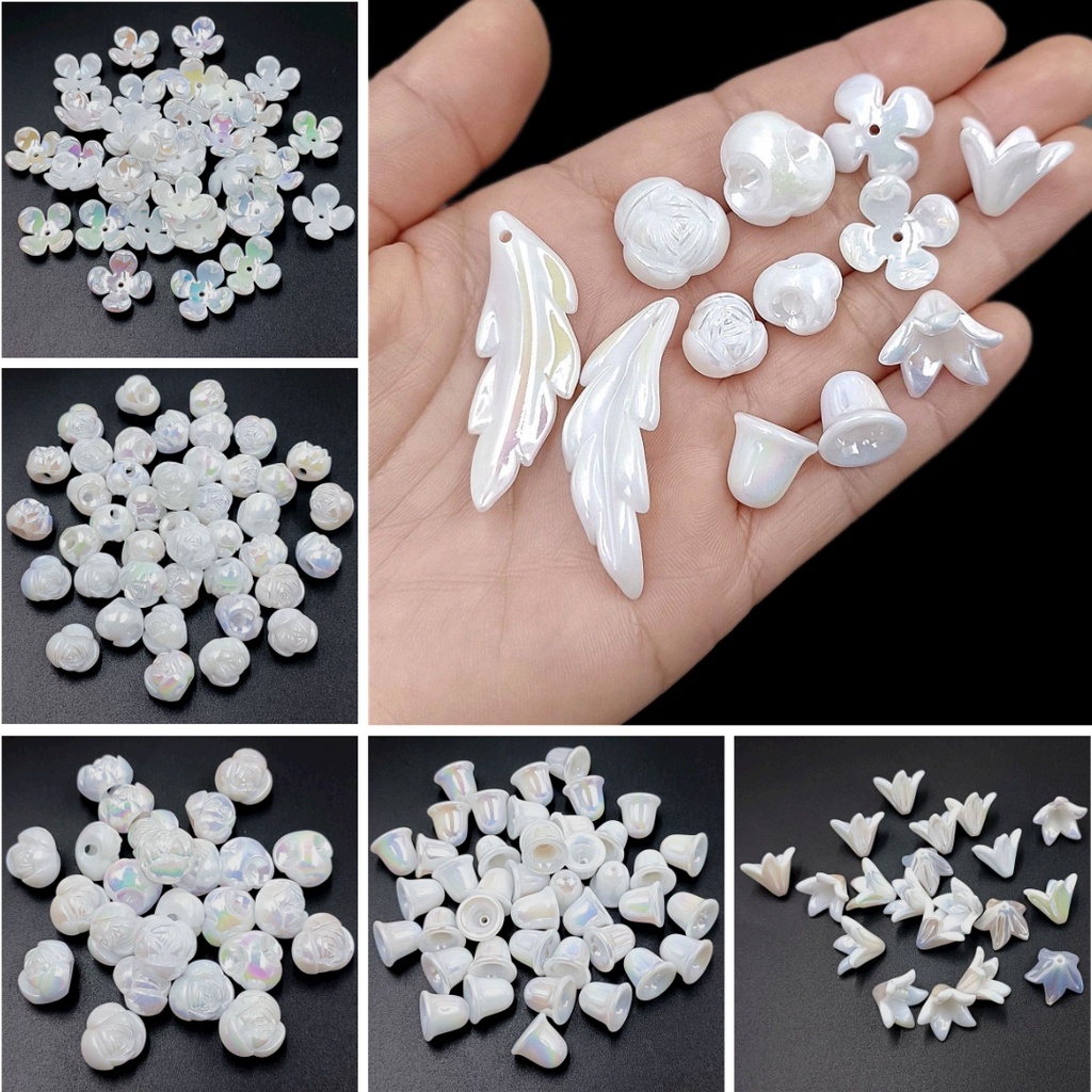 Set 20 Hạt Nhựa Hình Hoa Lá Nhiều Màu Sắc Dùng Để Làm Trang Sức DIY