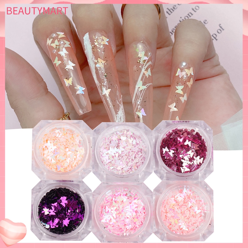 Set 6 Hộp Sequin Hình Bướm Lấp Lánh Trang Trí Móng Nghệ Thuật Cho Nữ