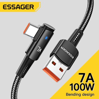 Dây cáp sạc nhanh essager 7a usb type c 90 độ 100w cho oppo