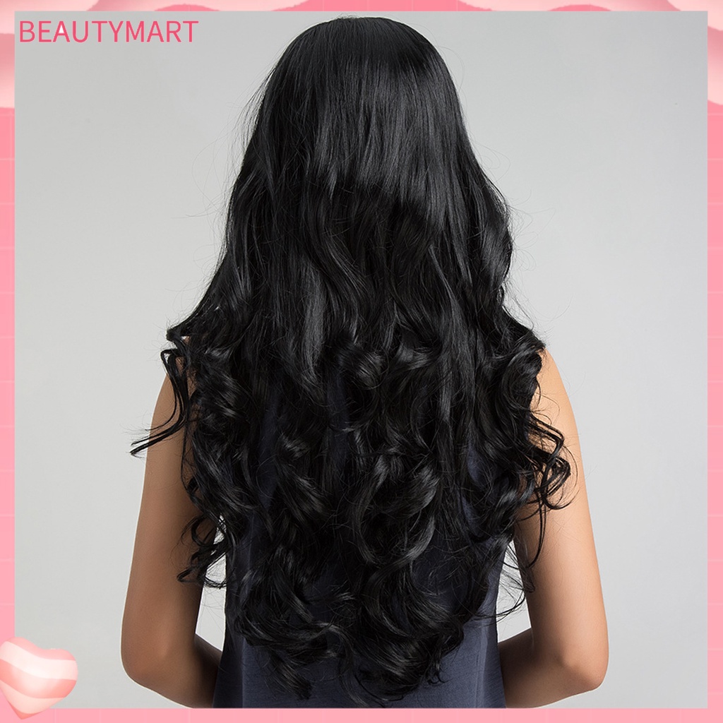 Bộ Tóc Giả Dài Mềm Mại Thoáng Khí Màu Đen Dùng Hóa Trang Gợn Sóng Dành Cho Nữ