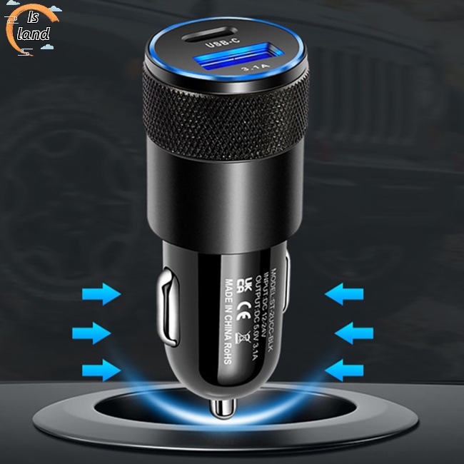 Bộ Sạc Xe Hơi 3.1A USB + PD 1 Sang 2 Phích Cắm Mini Đa Năng Tiện Dụng