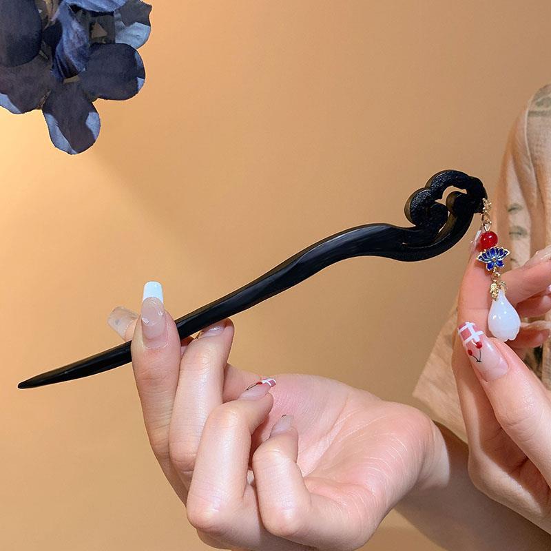 Trâm Cài Tóc Bằng Gỗ Mun Phối Tua Rua Phong Cách Trung Hoa Đơn Giản Hiện Đại Mới