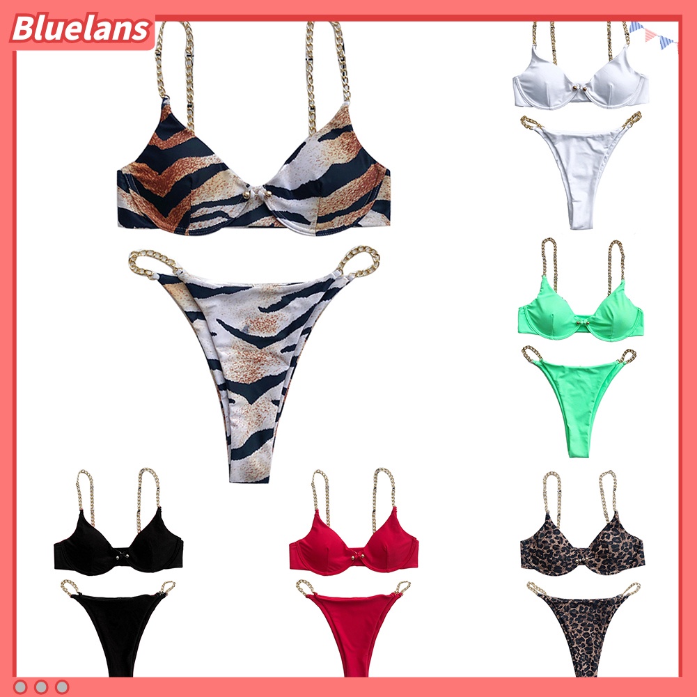 [BLS] Bộ Đồ Bơi Bikini Có Đệm Ngực Cài Khóa Trước Màu Trơn Gợi Cảm Cho Nữ