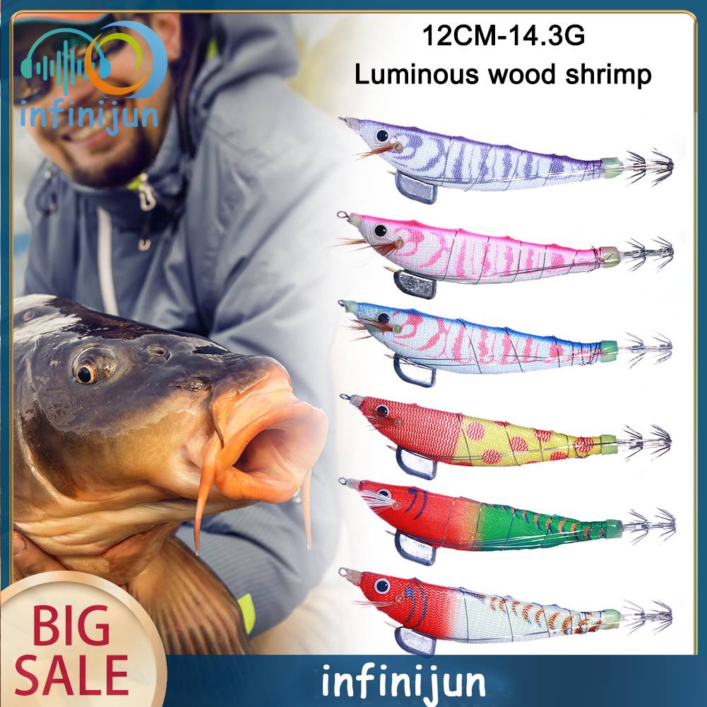 Mồi Câu Cá Giả Hình Tôm Bằng Gỗ Phát Quang Kích Thước 12cm 14.3g