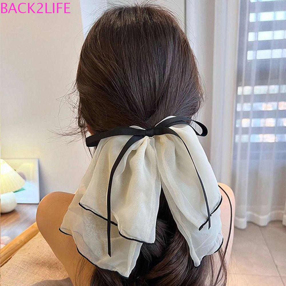 BACK2LIFE Kẹp Tóc Đuôi Ngựa Hình Nơ Phối Dây Ruy Băng Tua Rua Phong Cách Hàn Quốc Ngọt Ngào