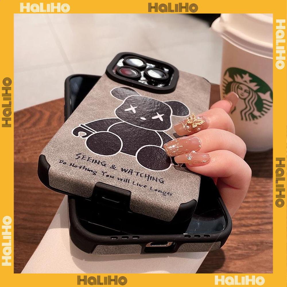 Ốp lưng iPhone 11 Ốp Lưng Da Veneer Màu Xám Vỏ Lông Học Trò Vỏ Mềm Chống Sốc Màu Trắng Cổ Điển Hình Gấu Hoạt Hình Tương thích với iPhone 14 Pro max 13 Pro max 12 Pro Max XR XS 7Plus 8Plus