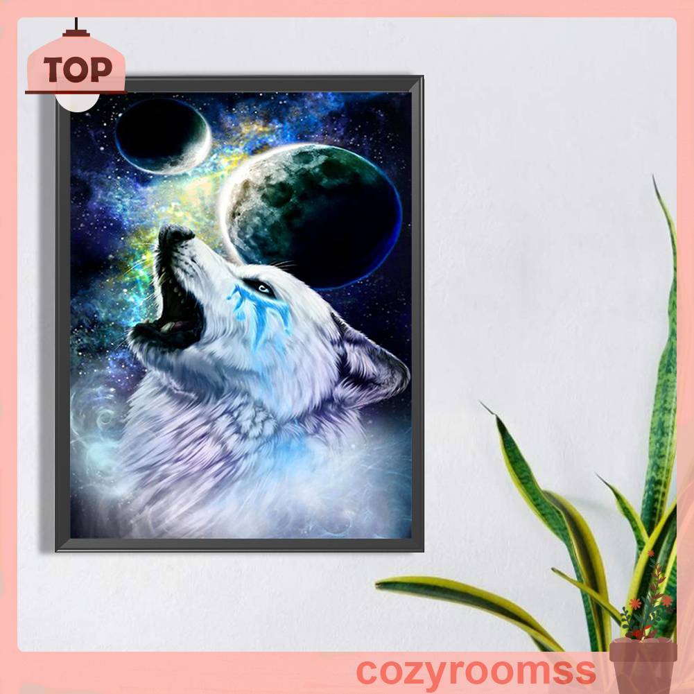 Tranh Đính Đá Kim Cương Toàn Bộ 5D DIY Hình Vẽ Sói Trang Trí Nhà Cửa