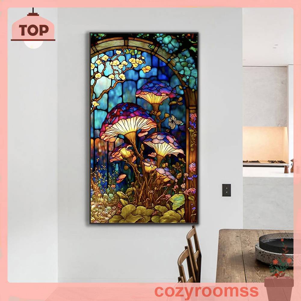 Tranh Đính Đá Kim Cương Toàn Bộ 5D DIY Hình Cây Nấm Bằng Kính