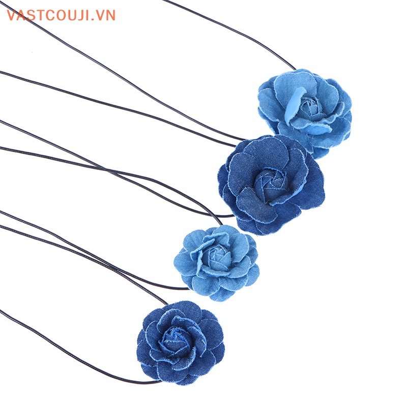 Vòng Cổ Choker Vải Jean Thắt Nút Hình Hoa Hồng Lớn VASTJI Thanh Lịch Có Thể Điều Chỉnh Cho Nữ