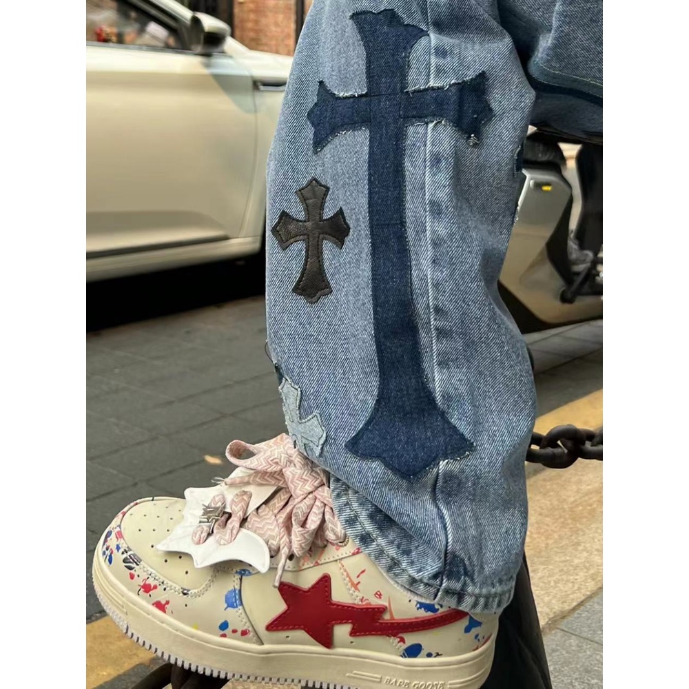 Yzl Cửa Hàng Chính Hãng Cao Cấp Quần Jean Vá Chéo Dáng Ôm Vừa Vặn Với Đường Phố Hợp Thời Trang Cho Nam Và