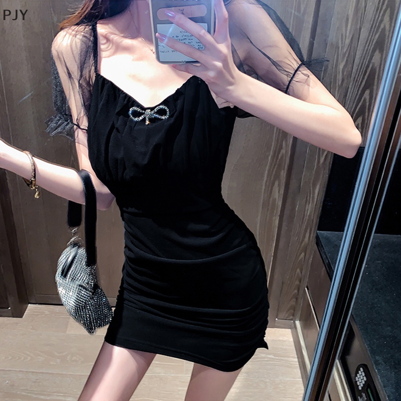 Đầm Lưới Tay Dài Cổ Vuông Dáng Ôm Thời Trang Thanh Lịch Dành Cho Bạn Nữ PJ