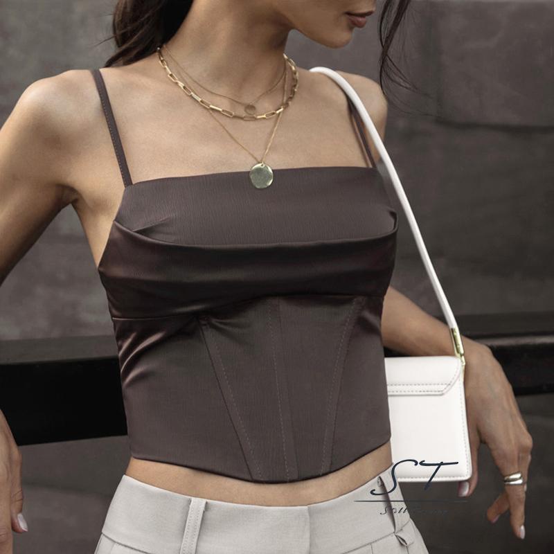 Áo Tank Top Hai Dây Cổ Vuông Viền Độc Đáo Phong Cách Đường Phố CY03