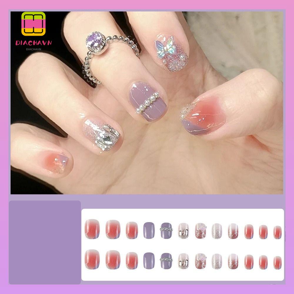 DIACHAVN Bộ Móng Tay Giả Họa Tiết Bươm Bướm