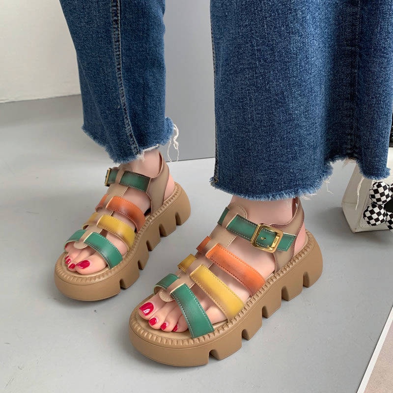 Giày Sandal Da Đế Dày Phong Cách Âu Mỹ Thời Trang Mùa Hè Cho Nữ