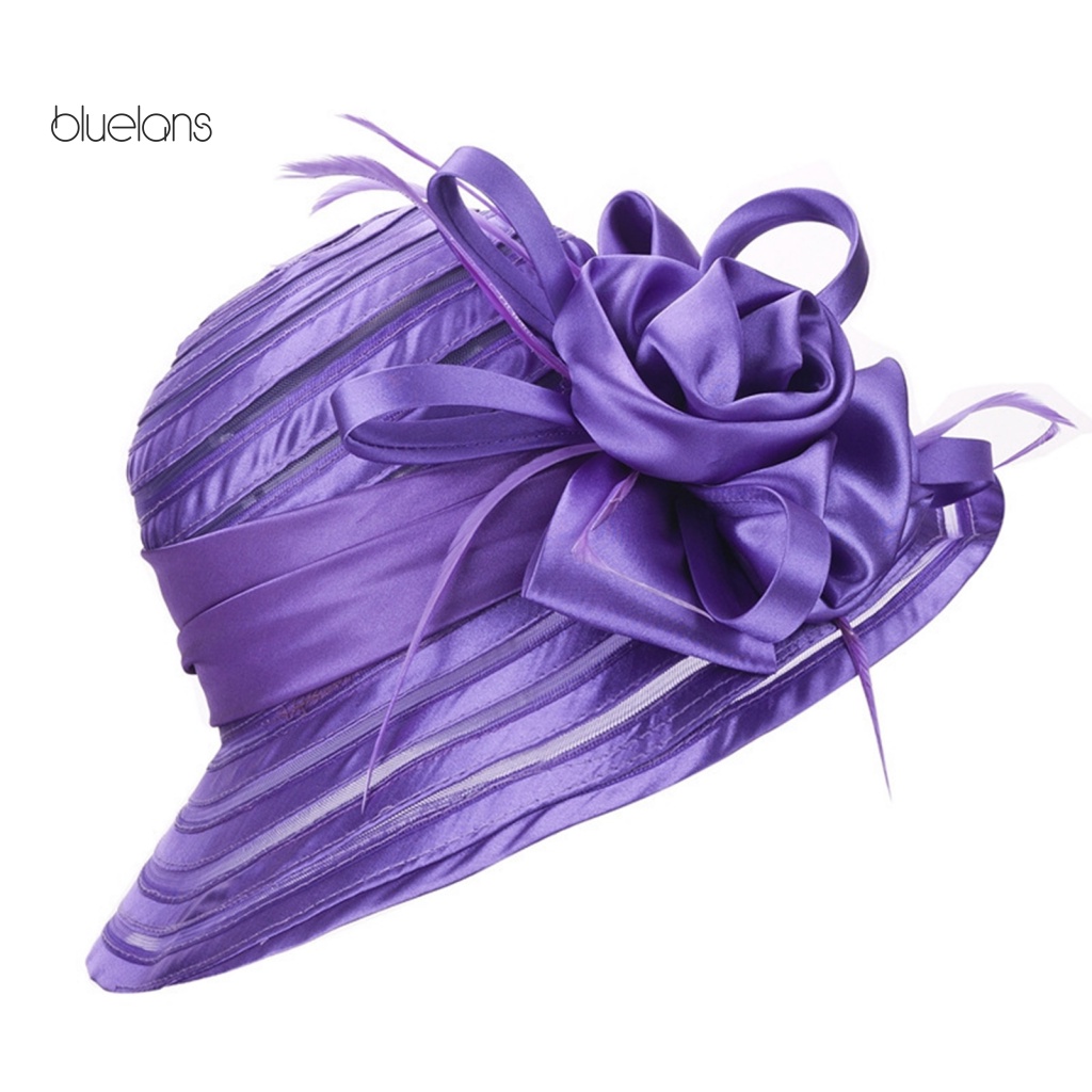 Mũ Rộng Vành Phối Lưới Kẻ Sọc Đính Hoa Thời Trang Cho Nữ