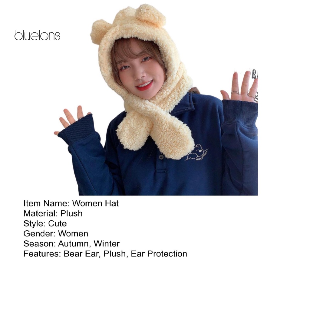 Mũ Beanie Kèm Khăn Choàng Cổ 2 Trong 1 Màu Trơn Chống Trượt Thời Trang Thu Đông Cho Nữ