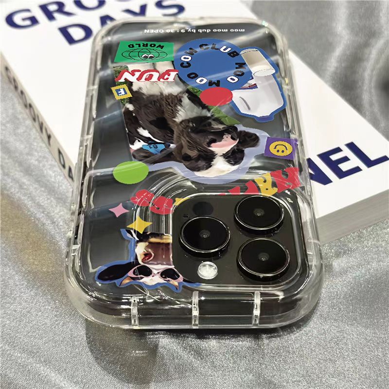 Ốp Điện Thoại Mềm Trong Suốt Họa Tiết Bò Sữa KI08 Cho iPhone14promax 1312 / 11 7 / 8plus xr / sins