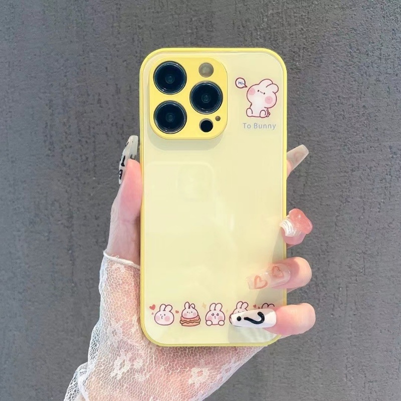Ốp Điện Thoại Mặt Kính Hình Thỏ / Vàng / Hồng Dễ Thương Cho Iphone 14promax 13 12 11 7 X 8plus XSMAX