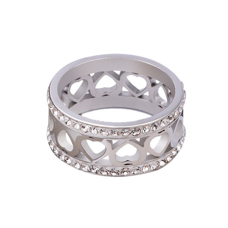 Nhẫn Thép Titan 9mm Đính Đá zircon Hình Trái Tim Phong Cách Mới Cho Nam Và Nữ