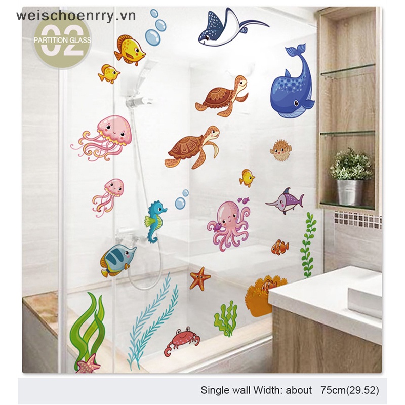 Sticker Dán Tường Chống Thấm Nước Hình Cá Biển Dễ Thương Bắt Mắt