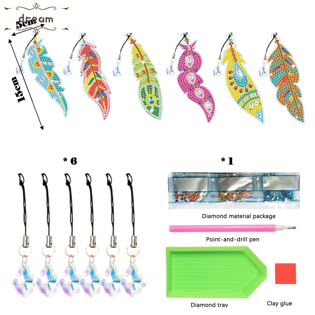 【DREAMLIFE】Bookmarks Kits 6 Styles Diamond Durable Pendant Chains With Rhinestone