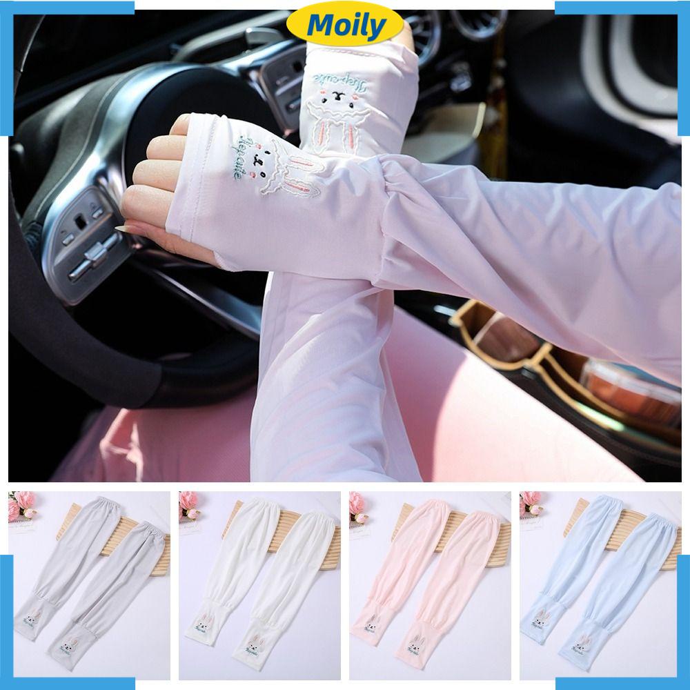 Vỏ Bọc Tay Áo Đèn Lồng Bằng Lụa Lạnh Mỏng Chống Nắng Chống Tia UV Thêu Hình Thỏ Dành Cho Đi Xe Đạp Ngoài Trời